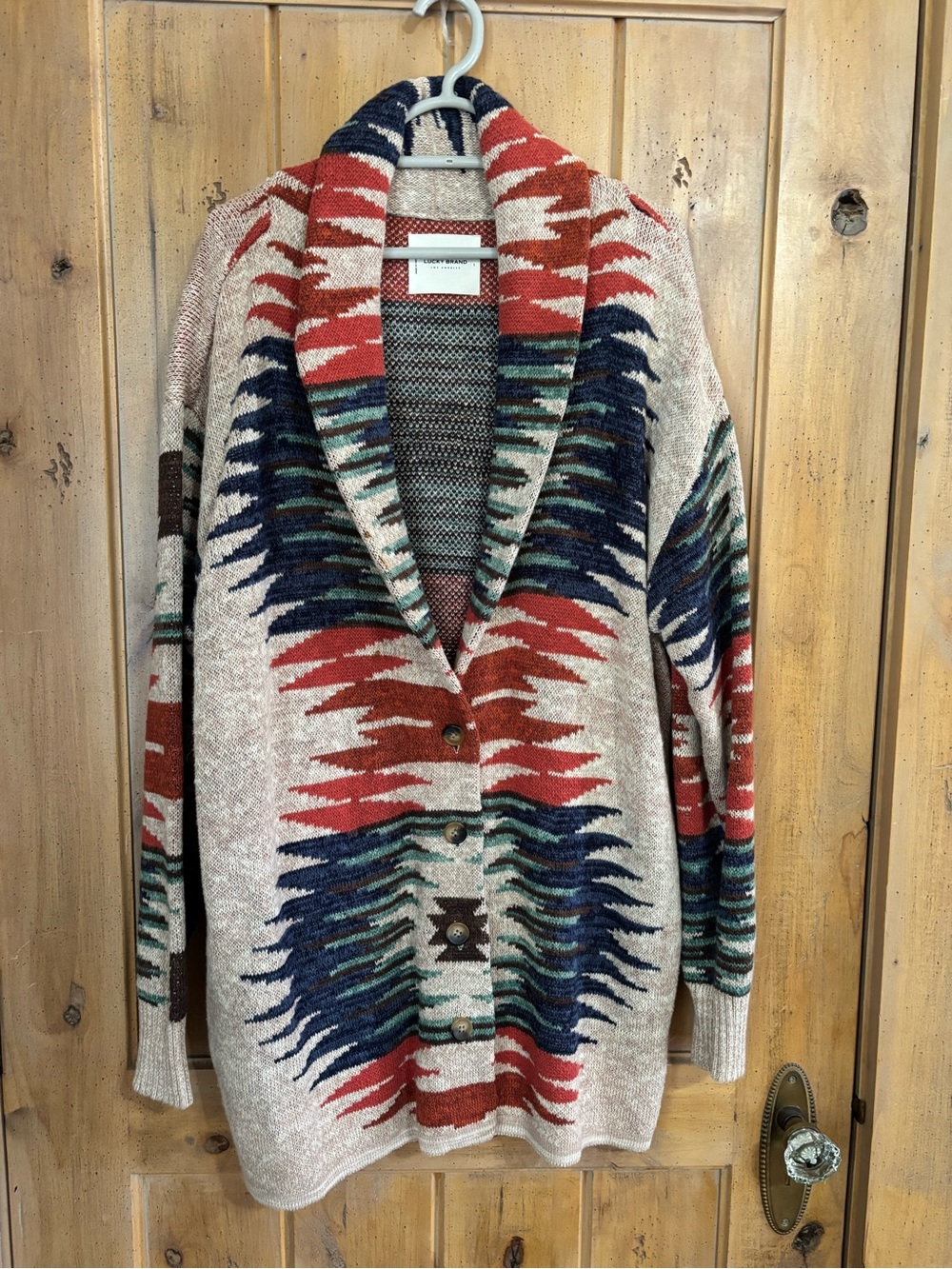 Women’s Lucky Brand Shawl Collar Aztec-Pattern Cardigan Sweater Large